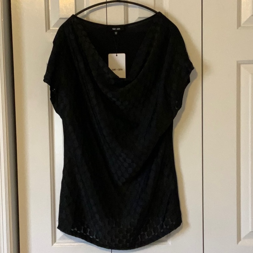 Black Burnout Pattern Cowl Neck Tee 🖤